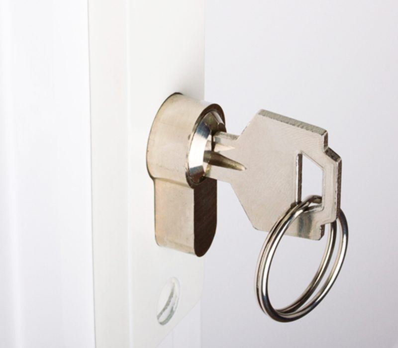 Front door lock with silver key