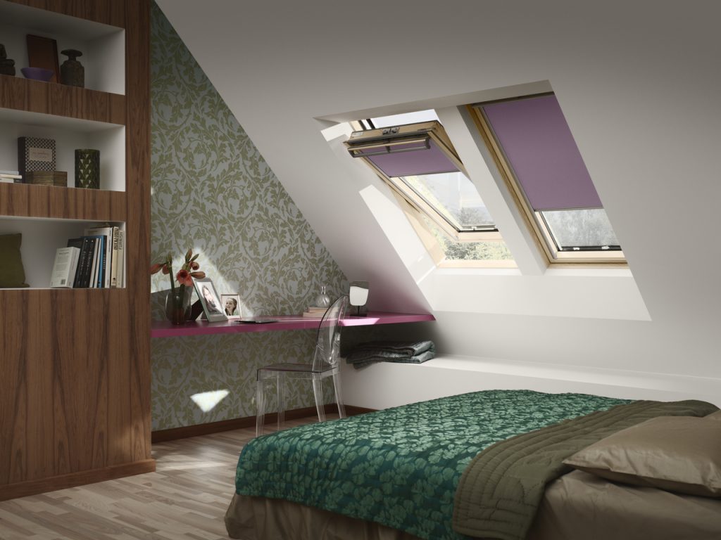 VELUX window purple blind