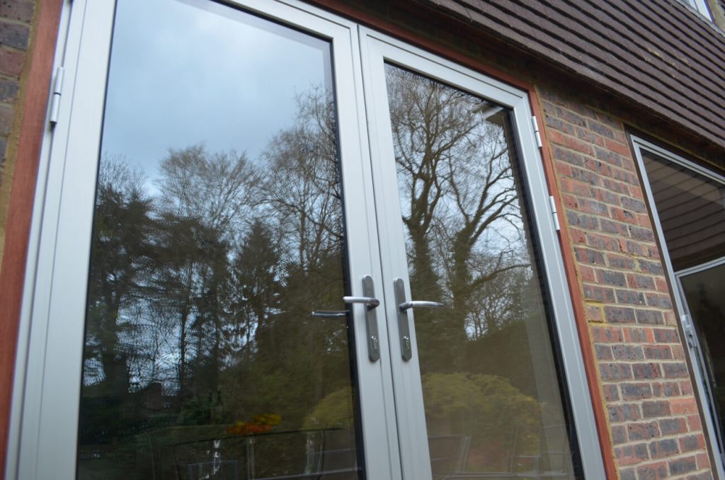 Aluminium french doors in grey