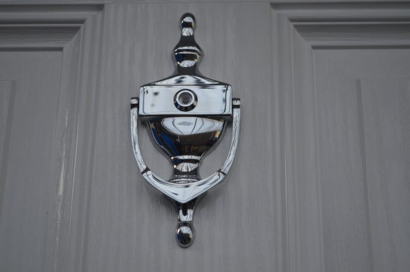 chrome door knocker with spyhole