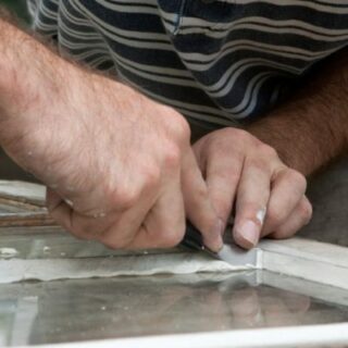 Glass being cut