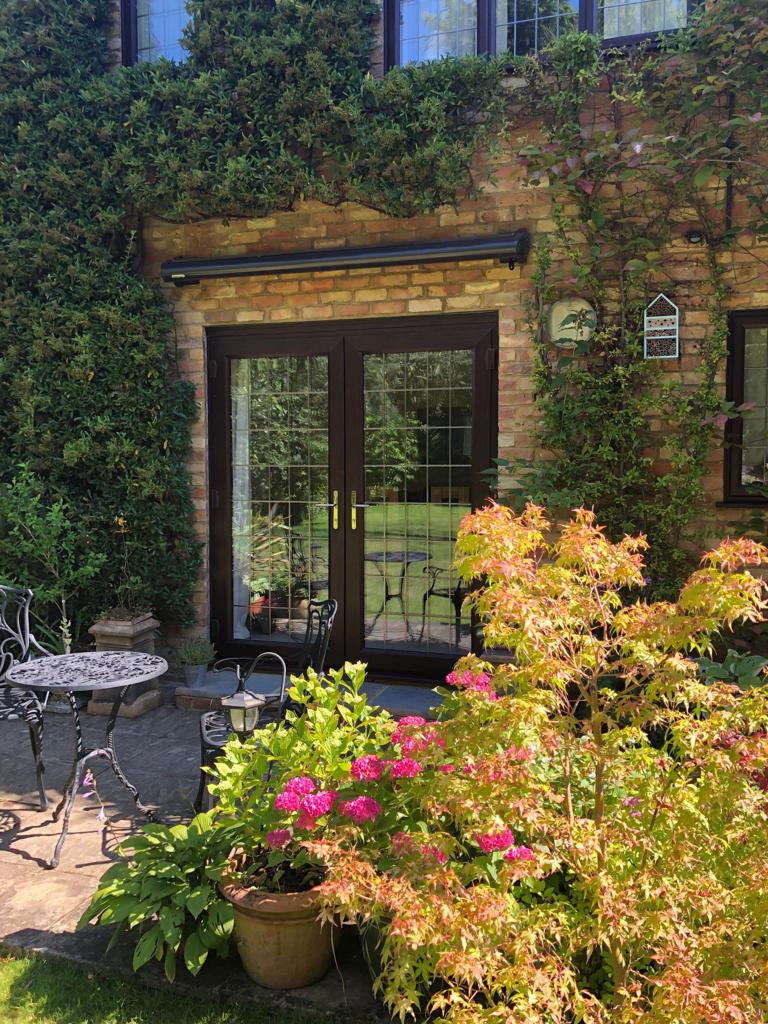 slimline leaded glass french doors in rosewood