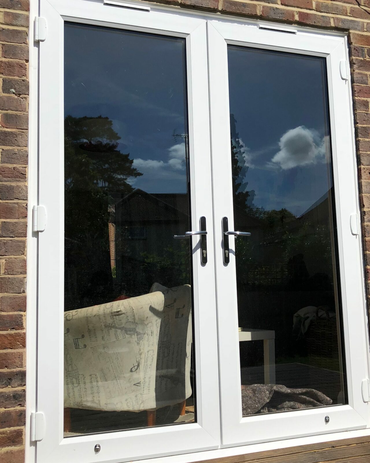 white slimline french doors