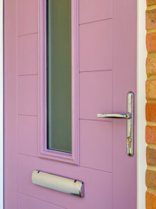 purple front door close up
