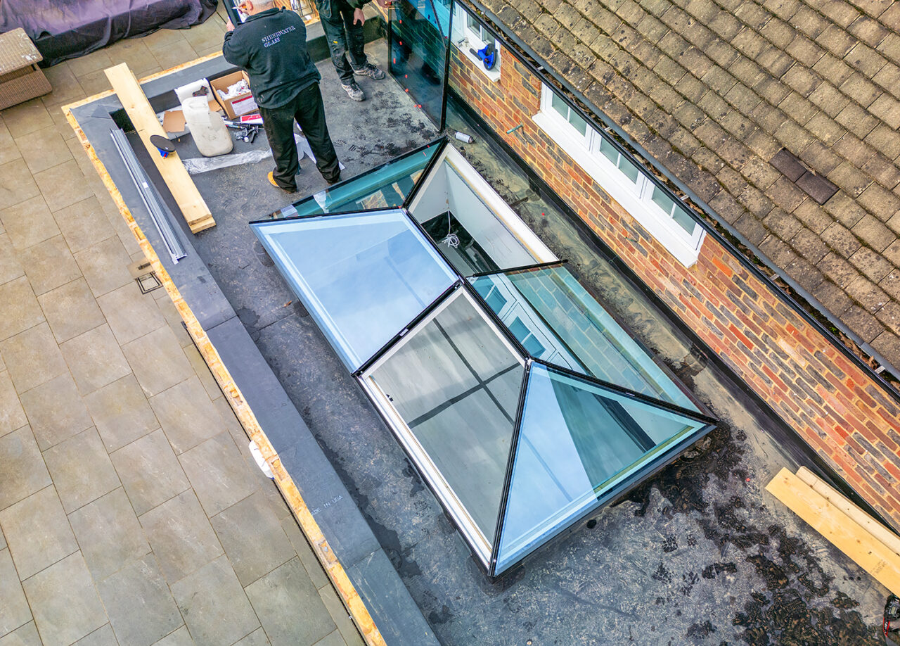House Roof Lantern installation by sheerwater glass