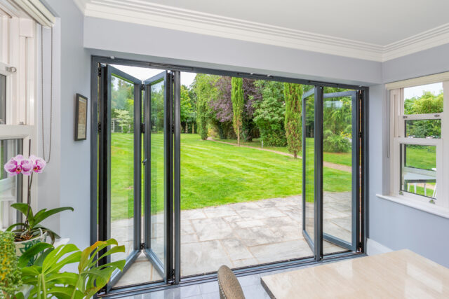 Sliding door to garden green grass