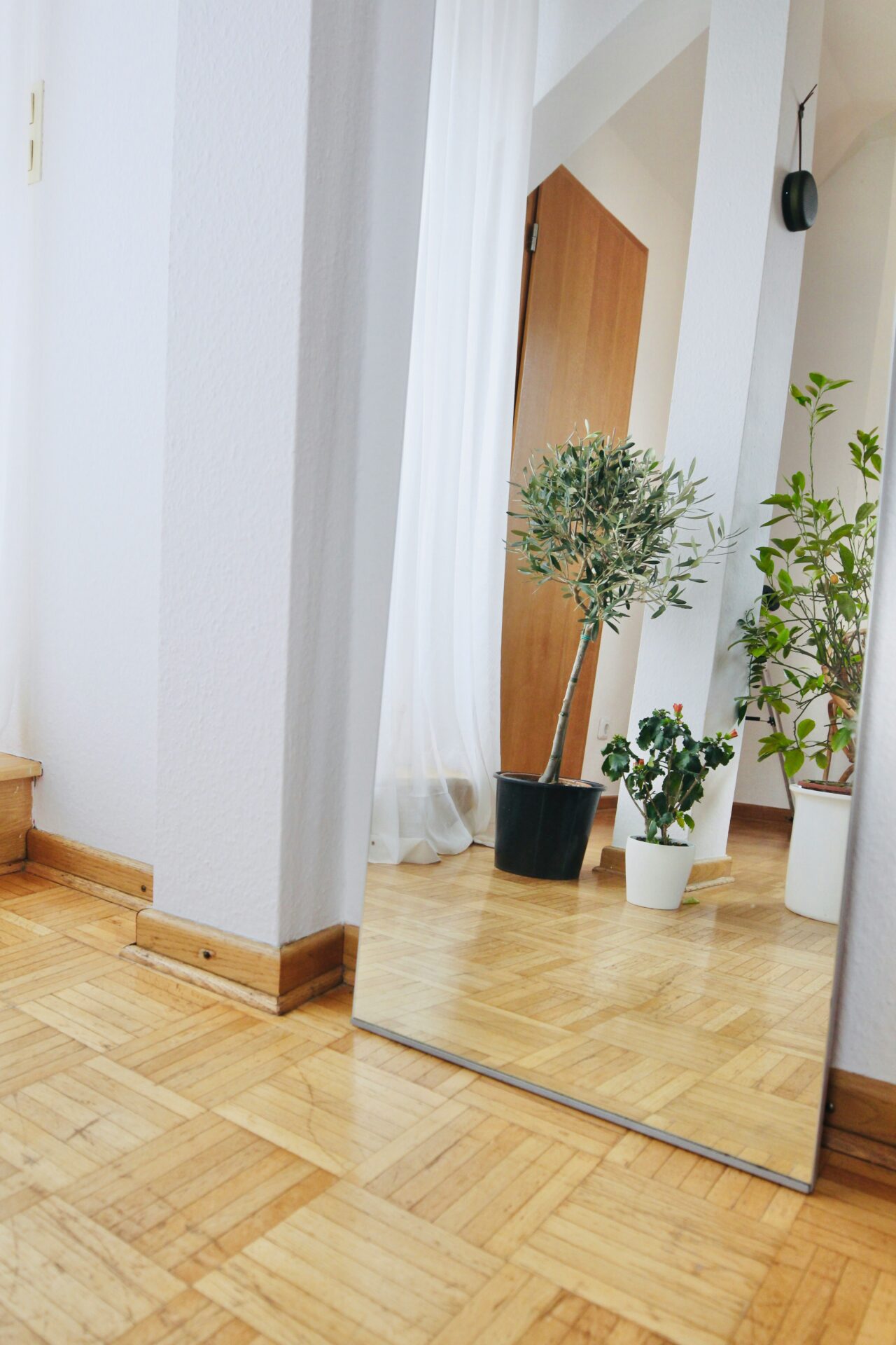 Internal mirror on wooden floor