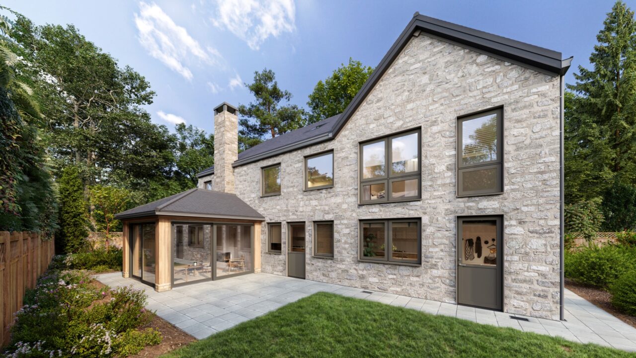 The Velfac Ribo on a modern stone new build external view
