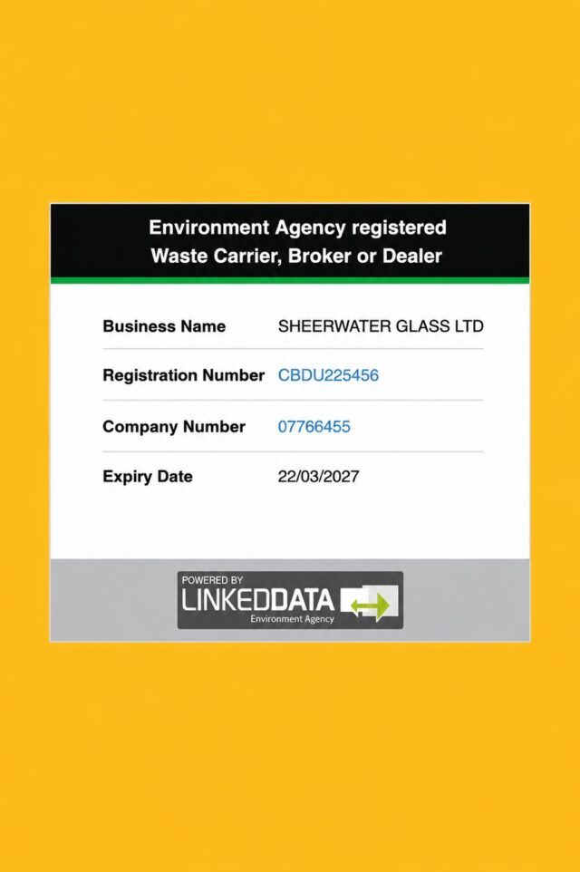 Environment Agency registeredWaste Carrier, Broker or Dealer. Registration Number CBDU225456. Expires 22.03.2027